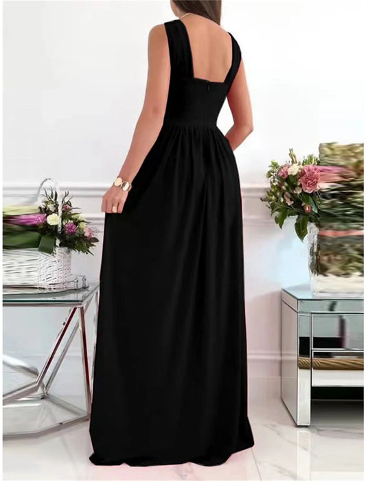 Women's Black Dress Prom Dress Christmas Party Dress Long Dress Maxi Dress Black Wine Red Sleeveless Pure Color Ruched Spring Fall Winter Halter Neck