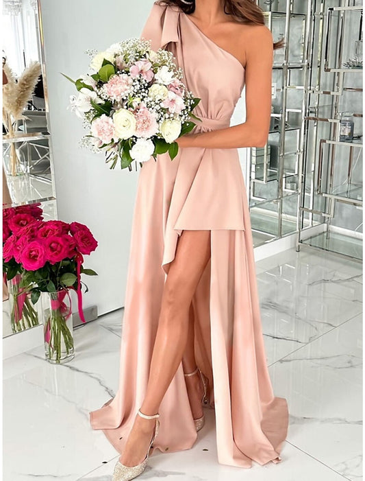 Women's Prom Dress Party Dress Wedding Guest Dress Long Dress Maxi Dress Pink Wine Red Sleeveless Plain Split Summer Spring Fall One Shoulder Elegant Wedding Guest Evening Party Vacation