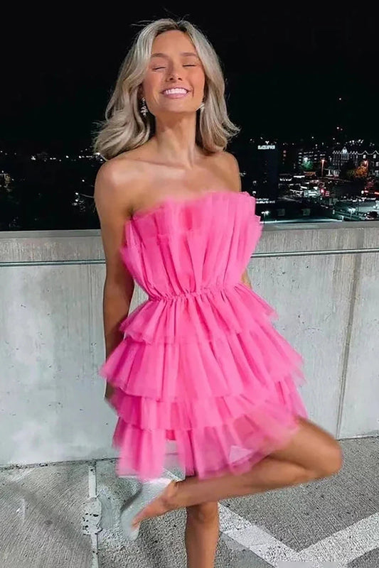 Hot Selling A Line Strapless Short Tulle Homecoming Dress