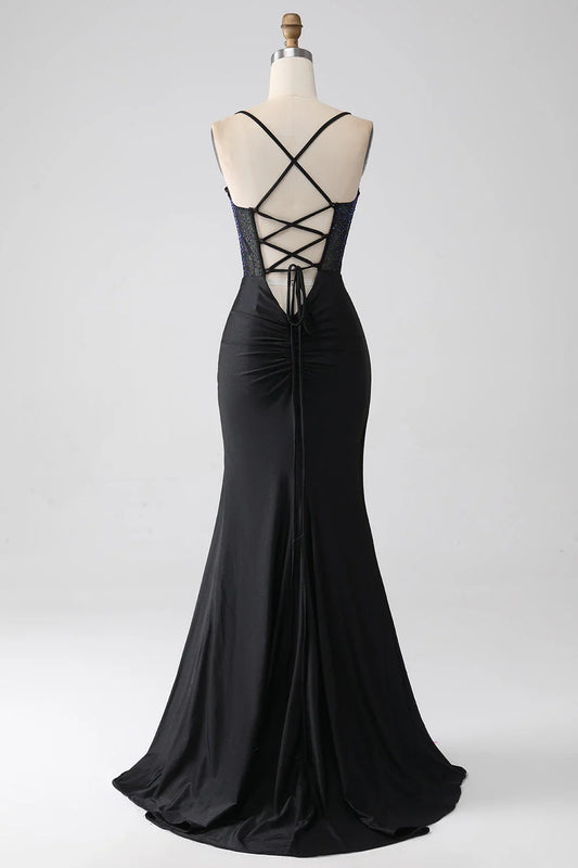 Mermaid Spaghetti Straps Long Corset Prom Dress With Beading