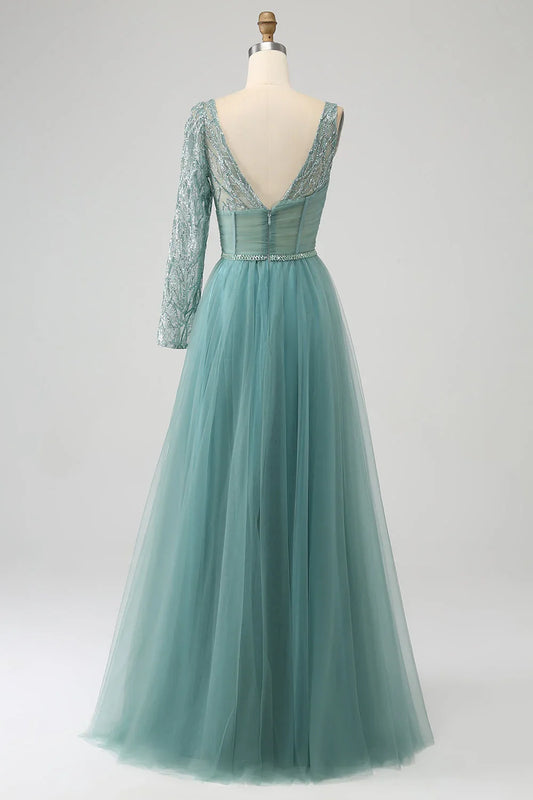 A-Line Sparkly Sequin Long Corset Prom Dress