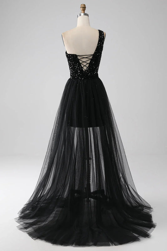 A-Line One Shoulder Sequins Prom Dress