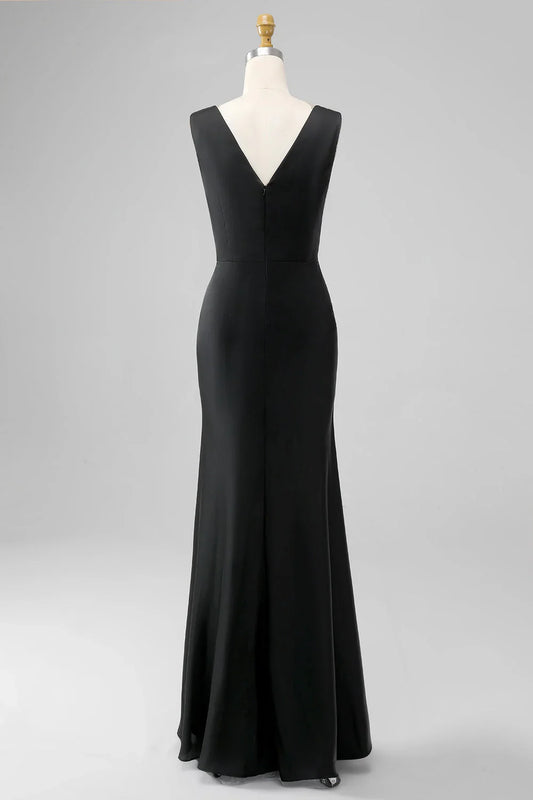 Mermaid Cowl Neck Satin Long Bridesmaid Dress Prom Dress