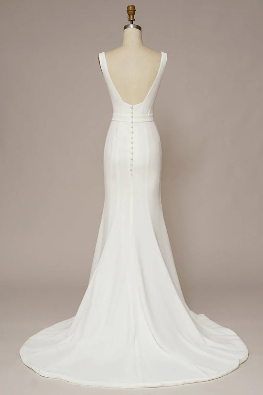 White Mermaid Square Neck Wedding Dress