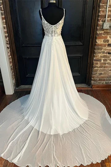 Floral Lace Scoop Neck Floor-Length Wedding Dress