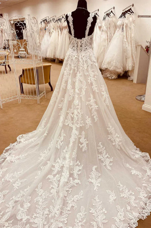 Lace Sweetheart Straps A-Line Long Bridal Gown