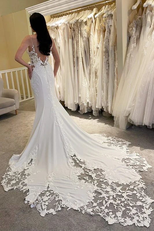 Deep V-Neck Mermaid Long Wedding Dress