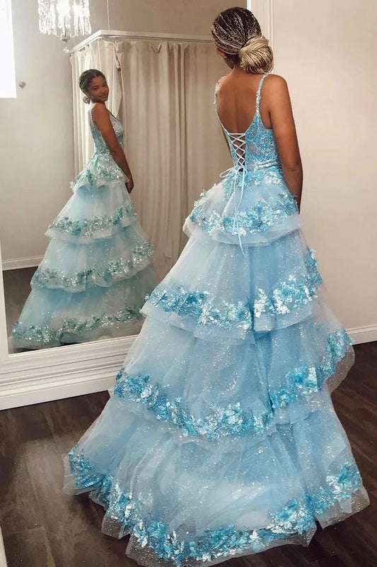 Off-the-Shoulder Spaghetti Straps Sequin Lace-Up V-Neck Dress with Attached Train