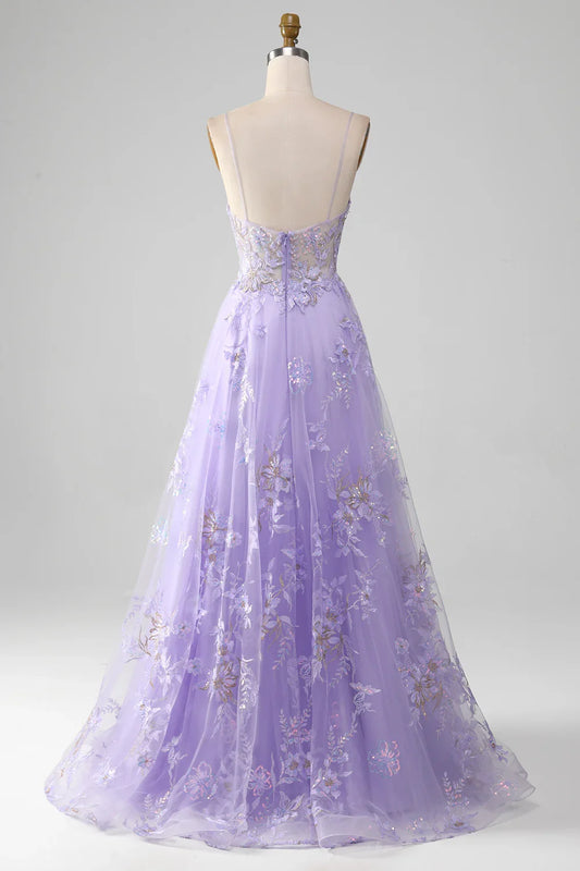 A-Line Sequins Prom Dress With Embroidery