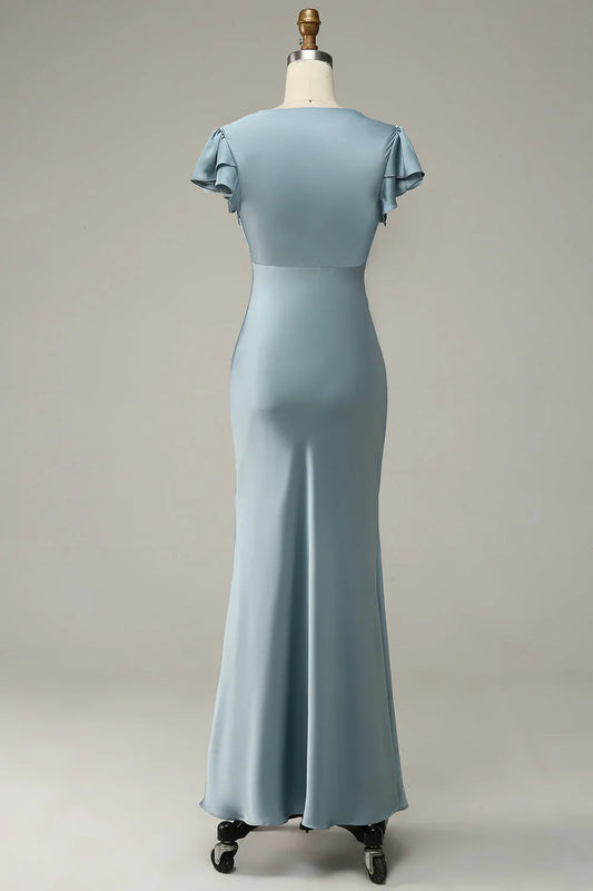 Satin Simple Prom Dress With Ruffles