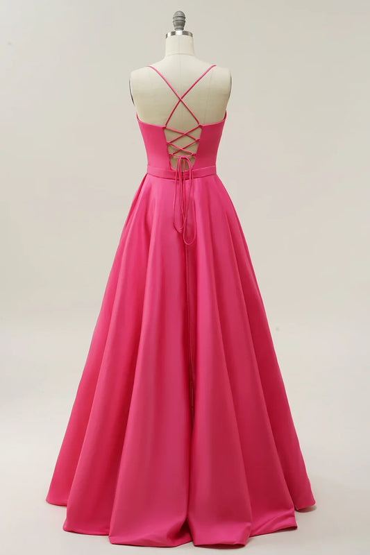 Deep V Neck Floor Length A-Line Spaghetti Straps Ball Gown