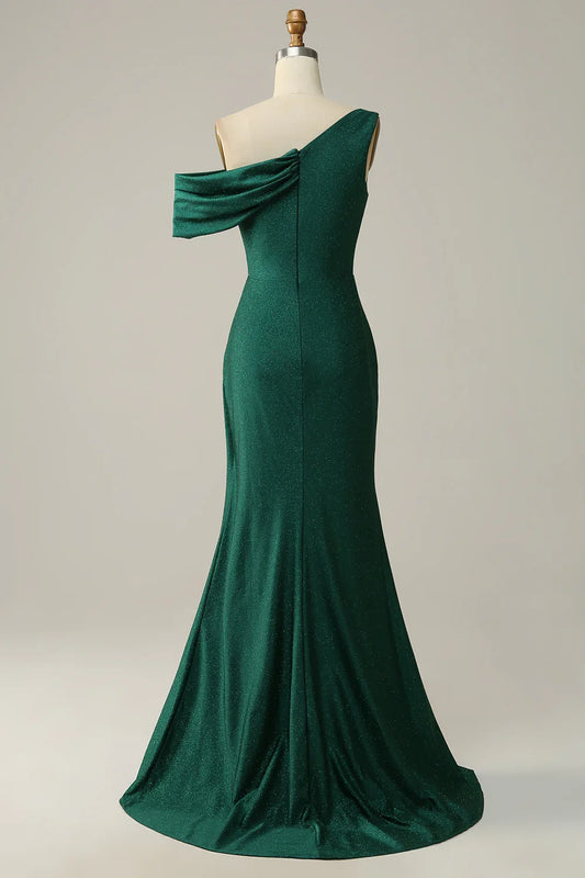 One Shoulder Mermaid Satin Prom Dress With Slit