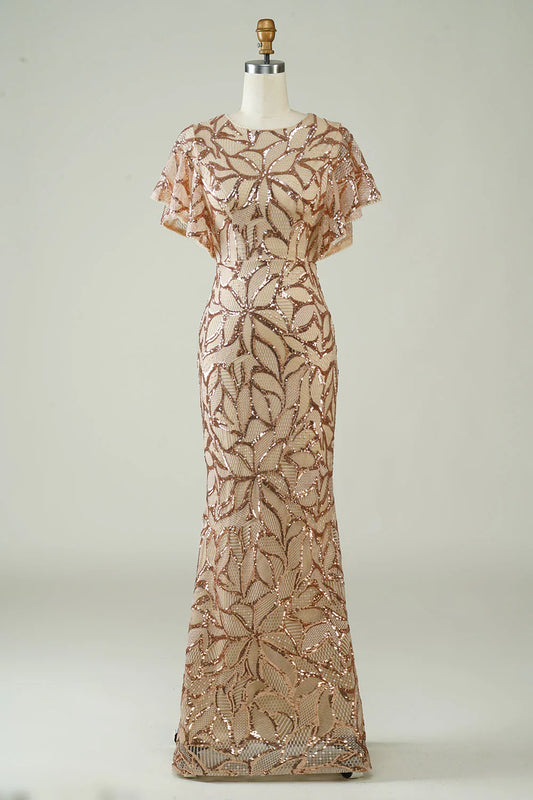Sequins Long Champagne Prom Dress With Slit Back