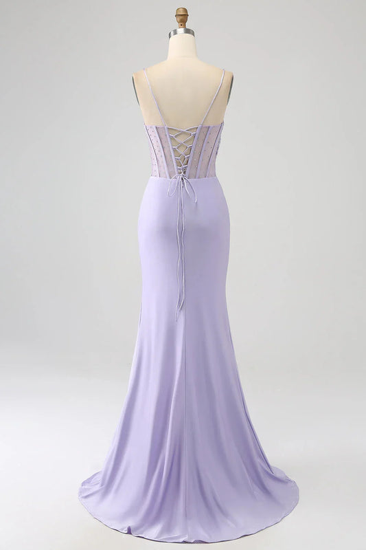 Glitter Corset Mermaid Long Prom Dress With Slit
