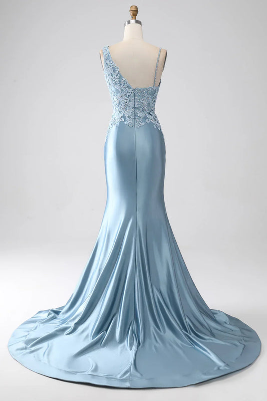 Mermaid Spaghetti Straps Long Beaded Prom Dress With Appliques