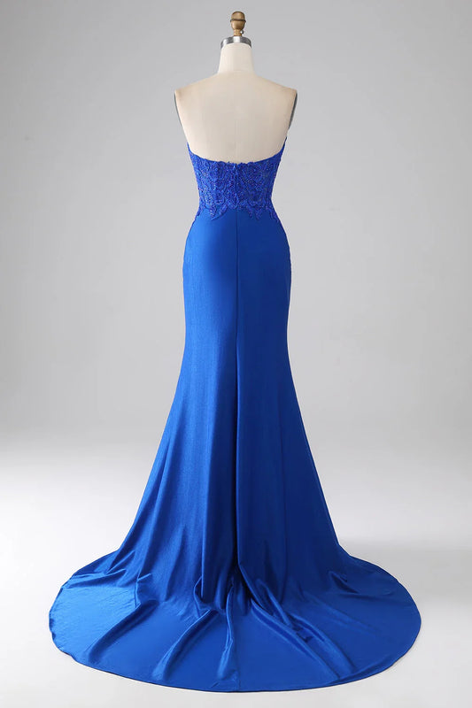 Mermaid Strapless Long Beaded Prom Dress With Appliques