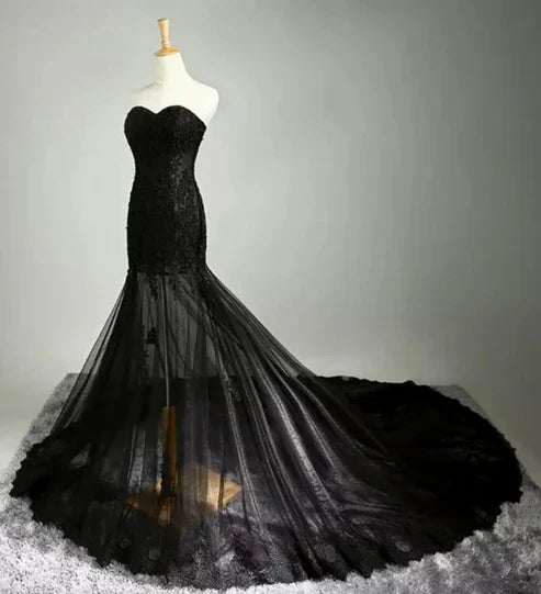 A-line Strapless Tulle Lace Floor Length Wedding Dress 