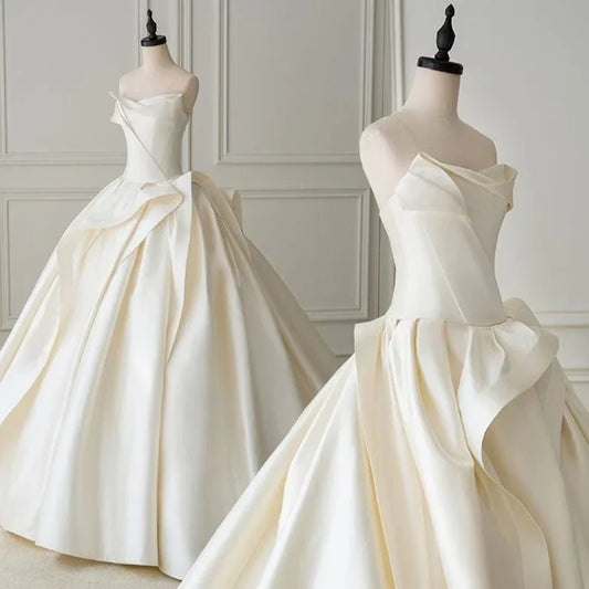 A-line Strapless Backless Satin Wedding Dress 
