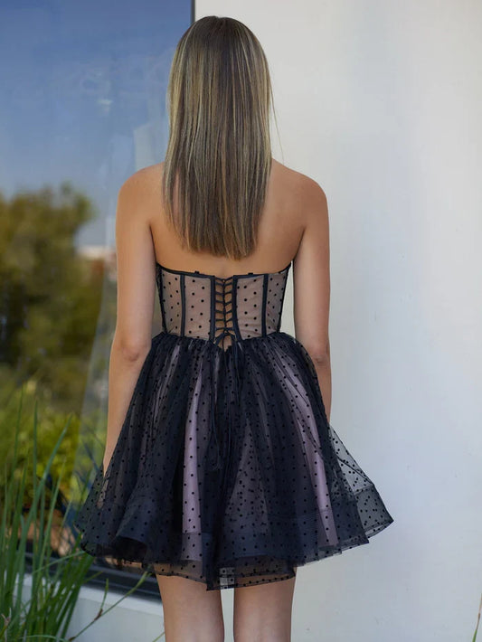 Dress A-Line Corset Dotted Short Homecoming Dress Tulle Sleeveless Lace-Up Back Party Dress