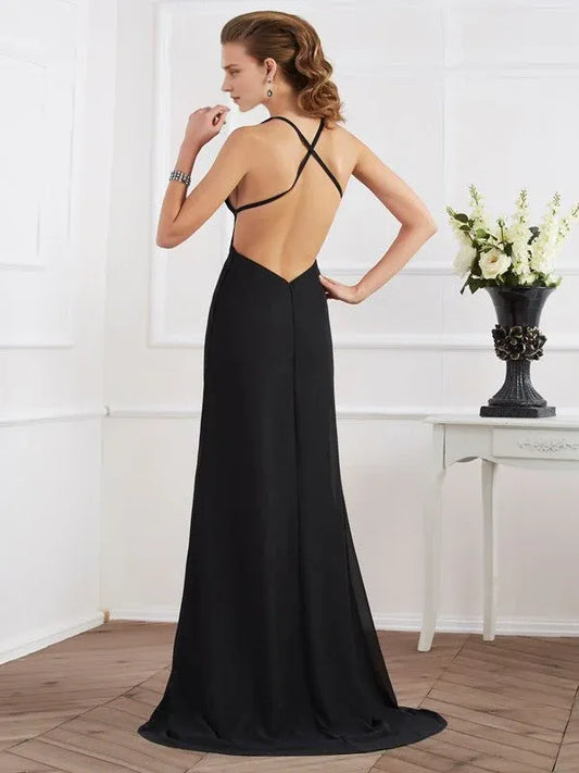 Dress A-Line/Elegant Halter Sleeveless Long Chiffon Prom Dresses