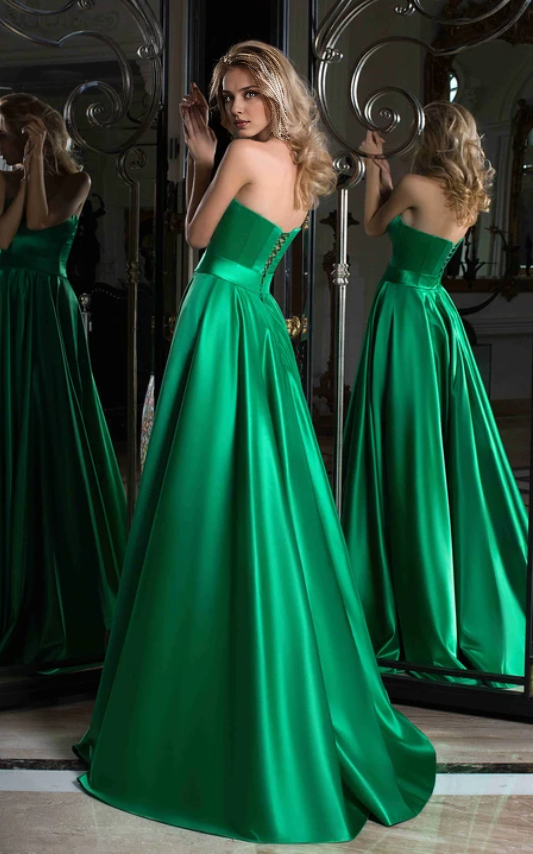 Dress A-Line Floor-Length Sweetheart Sleeveless Satin Lace-Up Corset Back Dress Prom Dress Formal Wear Dresses