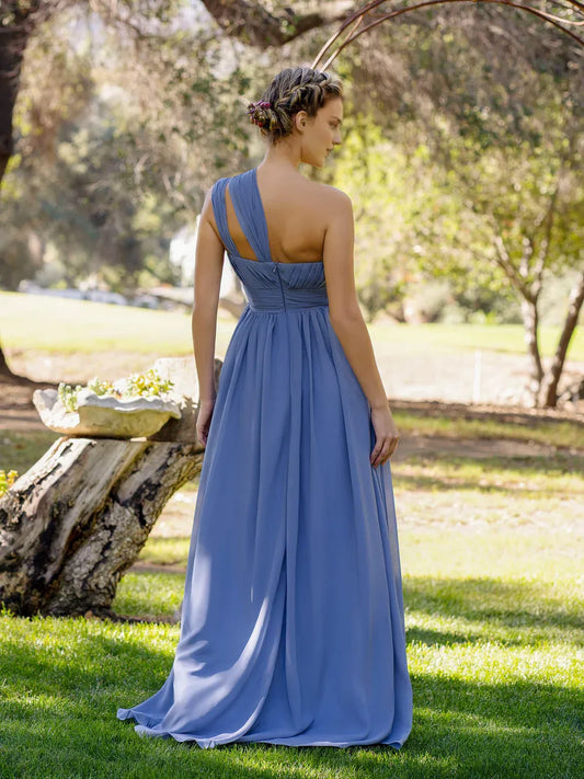 Dress A-Line One-Shoulder Floor-Length Chiffon Bridesmaid Dress Prom Dress
