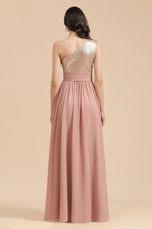 Dress A-line One Shoulder Sequins Dusty Rose Bridesmaid Dresses Prom Dress