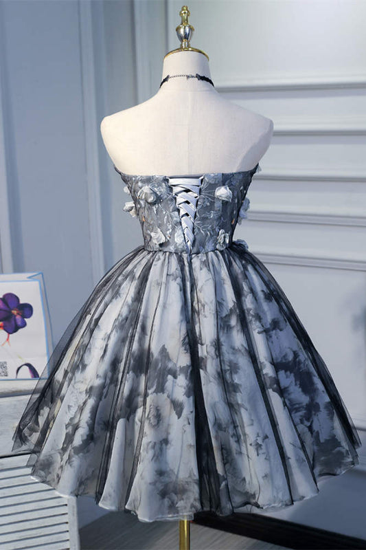 Dress A-line Sweetheart Black Floral Short Party Dress Sleeveless Homecoming Dress