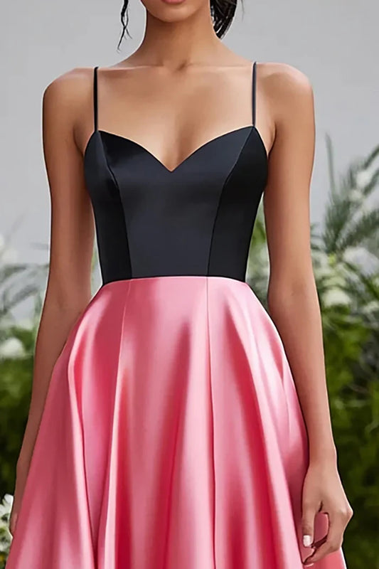 Dress Black Pink Spaghetti Straps A Line Satin Maxi Dress Prom Dress Sleeveless Floor-Length Evening Dress