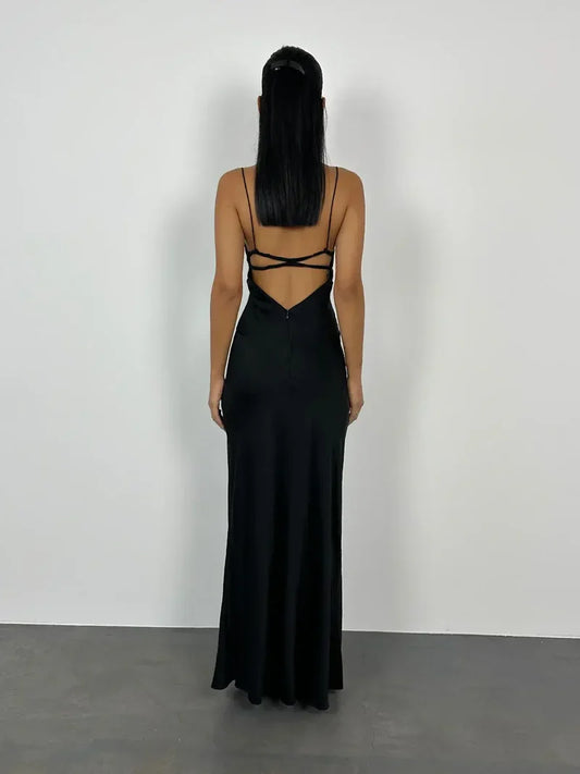 Dress Black Spaghetti Straps Sleeveless Prom Dress Pleated Floor Length Evening Dress