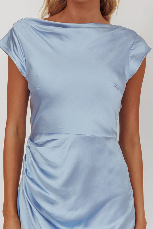 Dress Cap Sleeve Cowl Back Satin Dress Ankle-Length Simple Sheath/Column Backless Prom Dress