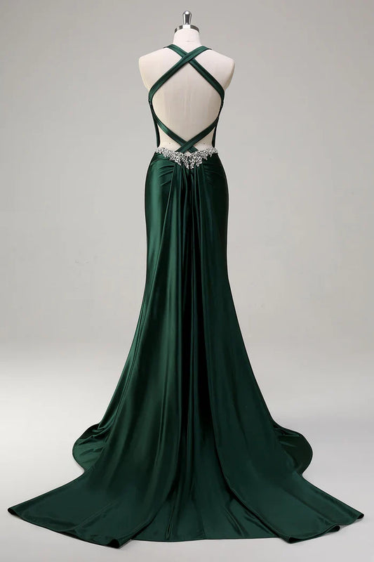 Dress Dark Green Floral Mermaid Corset Satin Maxi Dress Prom Dress Sleeveless Sweep Brush Train Evening Dress