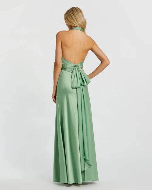 Dress Elegant Mint Green Satin Cross Halter Gown With Ruched Waist Detail Radiating Charming Allure Prom Dress