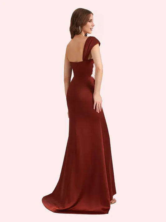 Dress Elegant One Shoulder Sleeveless Mermaid Soft Satin Maxi Dress Matron of Honor Dress For Wedding Prom Dress