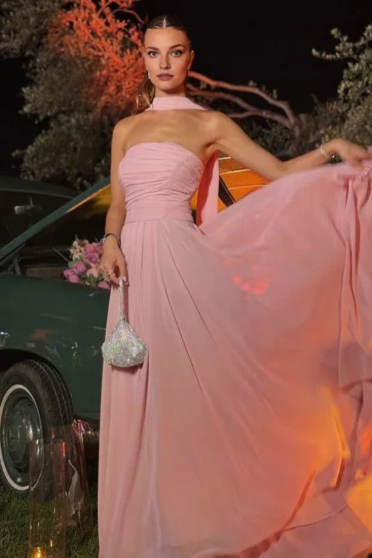 Dress Elegant & Gorgeous A-Line Strapless Sleeveless Party Prom Gown Chiffon Floor Length Evening Formal Dress Wedding Guest Dress