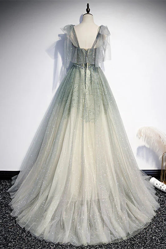 Dress Fairy A-line Ombre Green Long Formal Gown Prom Dress