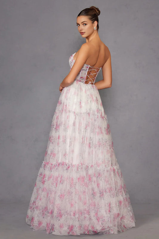 Dress Floral Patterned Tulle Maxi Dress With Strapless Sweetheart Design Capturing Dreamy Sophistication Prom Dress