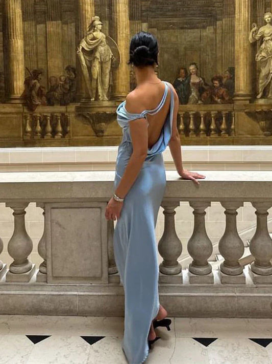 Dress Formal One-shoulder Sleeveless Mermaid Satin Backless Evening Prom Dresses