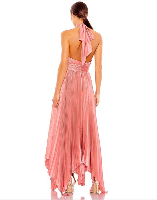 Dress Halter Formal Dress Satin Backless Elegant Ruched/Pleats Ankle-Length Prom Dress