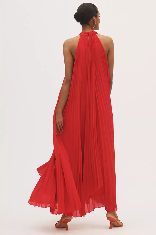 Dress High-Neck Pleated Chiffon Maxi Dress Sleeveless A-line Elegant Pleats Prom Dress