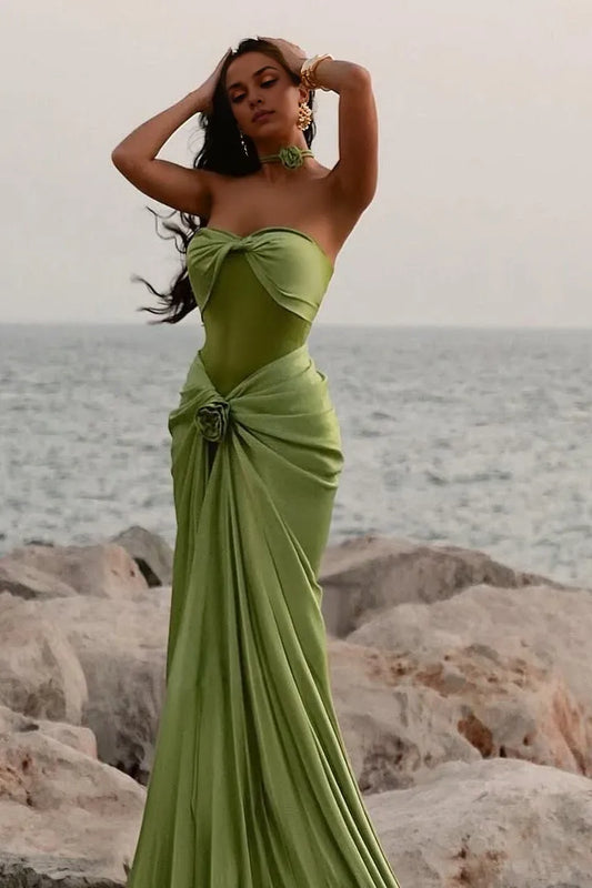Dress Hot Mermaid Sweetheart Green Long Party Dress with Ruffles Prom Dress