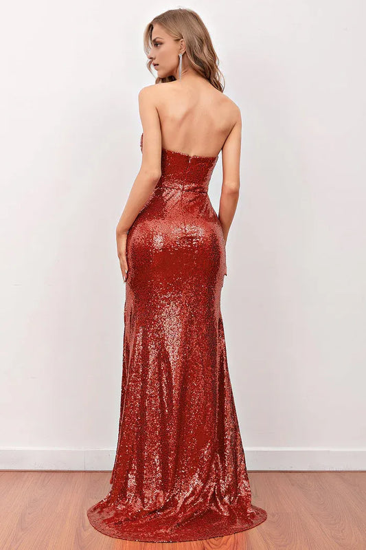 Dress Off-the-Shoulder Red Sequin Mermaid Long Party Dress Sleeveless Prom Dress