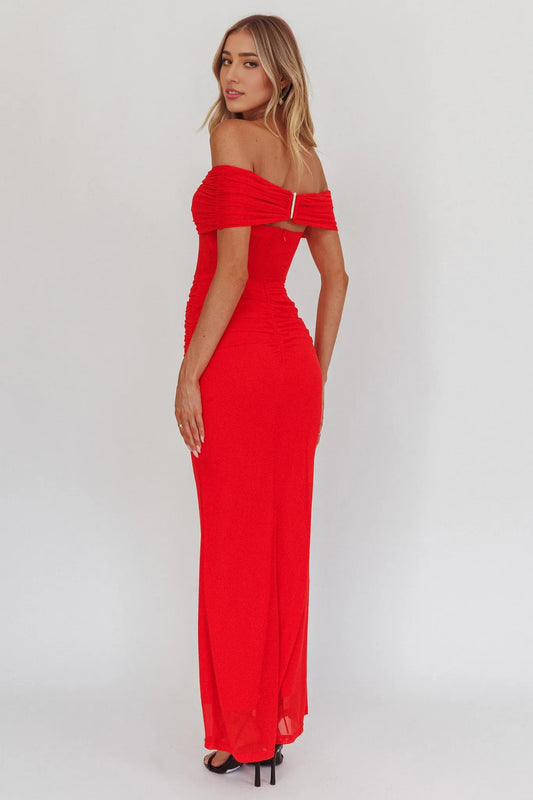 Dress Sage Green Off Shoulder Maxi Dress with Ruched Bodice and Sheer Panel Prom Dress