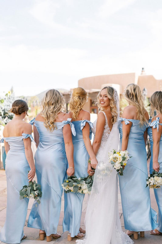 Dress Off the Shoulder Light Blue Sheath Bridesmaid Dress Formal Wear Dresses