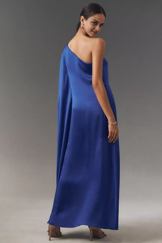 Dress One-Shoulder Satin Maxi Dress Simple Floor-Length Column Solid Color Prom Dress