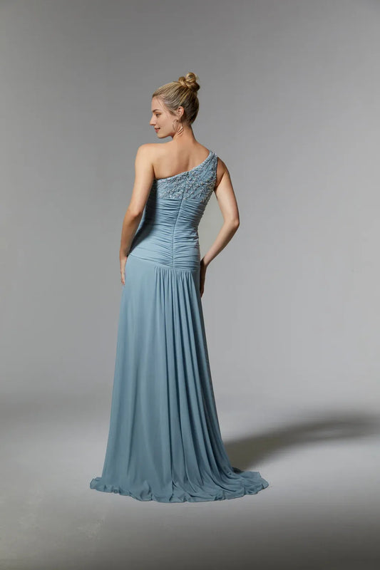 Dress One Shoulder Pleats Long Formal Prom Dress Elegant Sleeveless Floor Length Backless Evening Dress