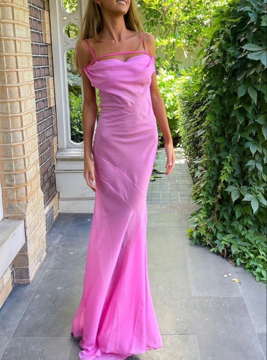 Dress Pink Fashion Spaghetti Strap Long Floor Length Tulle Prom Dress Evening Dress