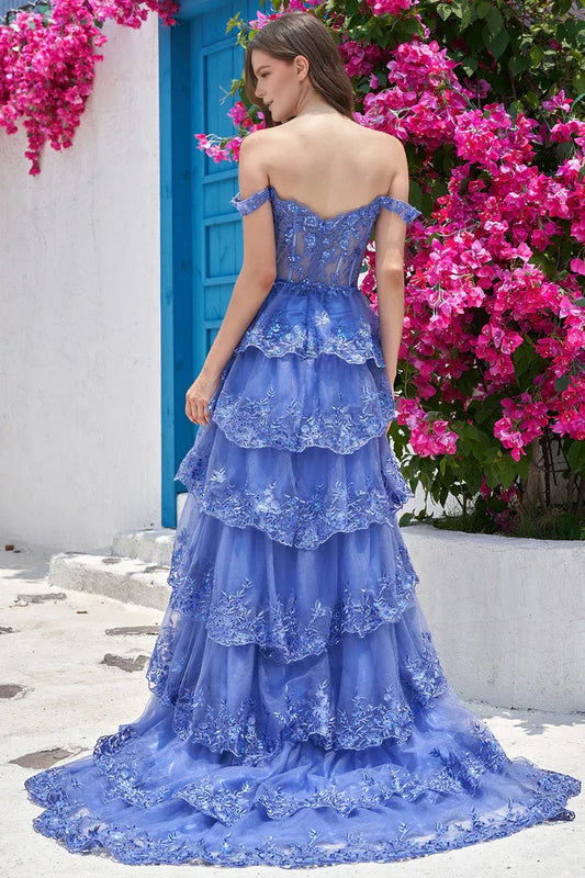 Dress Princess A Line Off the Shoulder Dark Blue Long Party Dress With Appliques Prom Dress