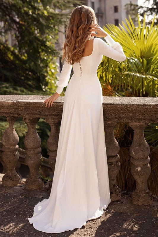 Dress Romantic Square Neck A Line Long Sleeves Wedding Dress A-line Floor Length Bride Dress