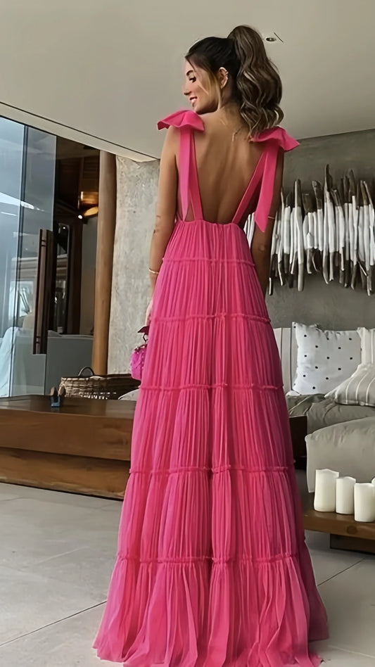 Dress Sexy Hot Pink Deep V Neck Prom Dresses Tulle Evening Dresses Long Party Formal Dress